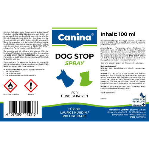 Спрей Canina Dog Stop Forte для заспокоєння при тічці