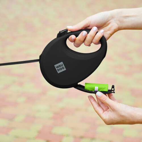 Повідець-рулетка WAUDOG R-leash з контейнером, чорний