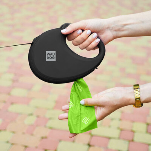 Повідець-рулетка WAUDOG R-leash з контейнером, чорний