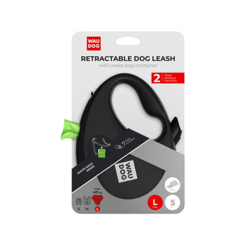 Повідець-рулетка WAUDOG R-leash з контейнером, чорний