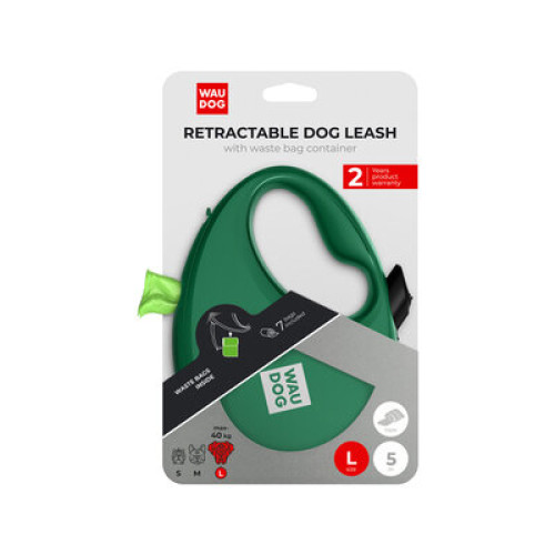 Поводок-рулетка WAUDOG R-leash с контейнером, зелёный