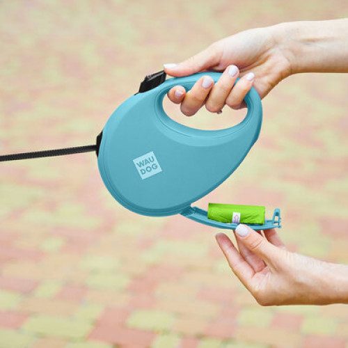 Поводок-рулетка WAUDOG R-leash с контейнером, голубой