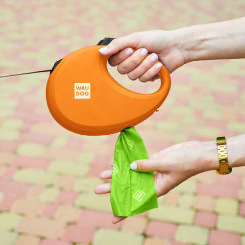 Поводок-рулетка для собак WAUDOG R-leash с контейнером, оранжевый