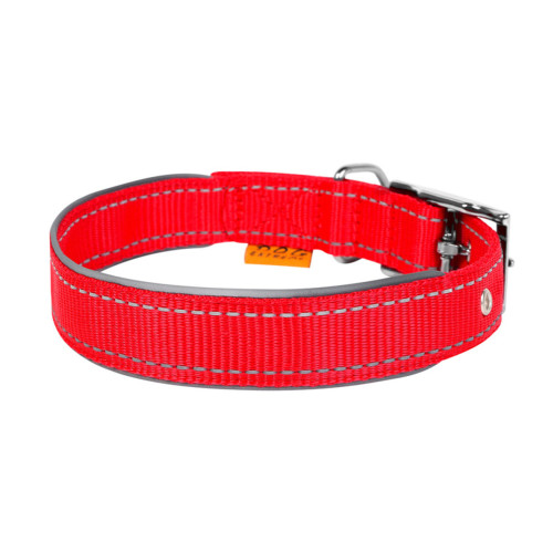 Ошейник для собак нейлоновый двойной Dog Extremе со светоотражающей вставкой красного цвета