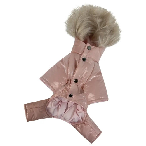 Зимний лакированный комбинезон для собак розового цвета A-80