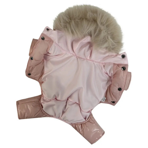 Зимний лакированный комбинезон для собак розового цвета A-80