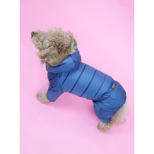 Зимовий комбінезон для собак на хутрі петрольного кольору AM-41