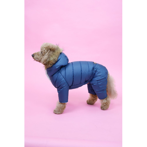 Зимовий комбінезон для собак на хутрі петрольного кольору AM-41