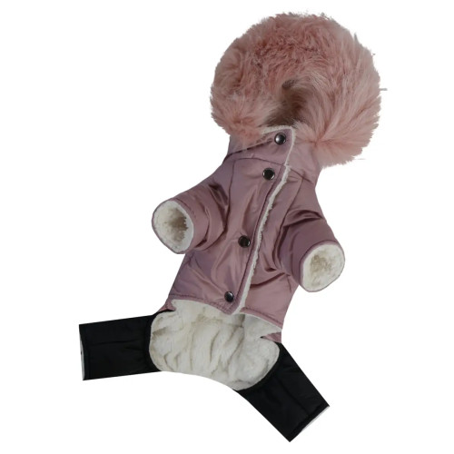Зимовий комбінезон для собак на хутрі пудрового кольору AM-42