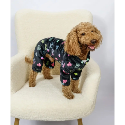 Костюм для собак махровый чёрный с принтом Pink D-221