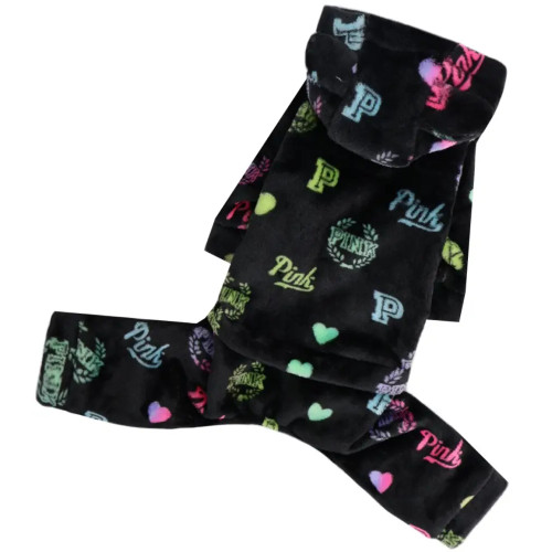 Костюм для собак махровый чёрный с принтом Pink D-221