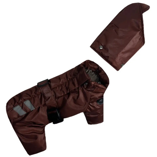 Зимовий комбінезон для собак з поясом шоколадного кольору R-59