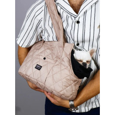 Сумка-переноска для собак стёганая розовая S-35