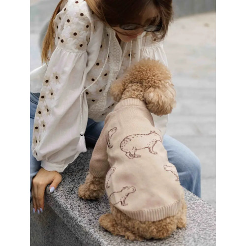 Свитер вязаный для собак «Капибары» бежевый Y-332