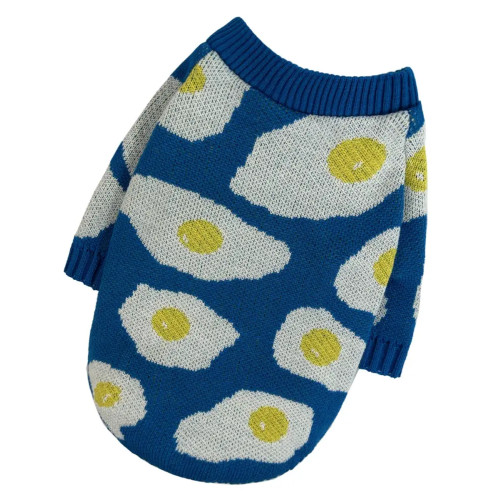Вязаный свитер для собак синего цвета "Яичница" Y-347