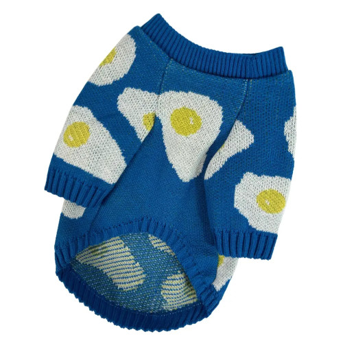 Вязаный свитер для собак синего цвета "Яичница" Y-347