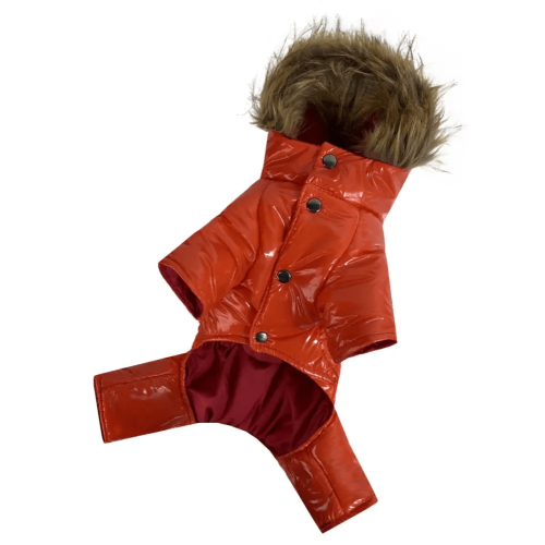 Зимний лакированный комбинезон для собак оранжевого цвета A-81