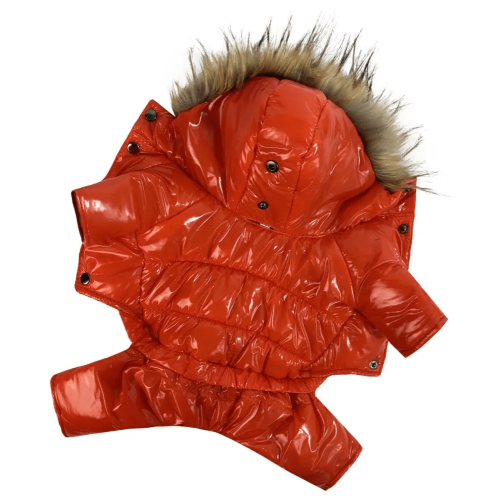 Зимний лакированный комбинезон для собак оранжевого цвета A-81