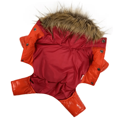 Зимний лакированный комбинезон для собак оранжевого цвета A-81