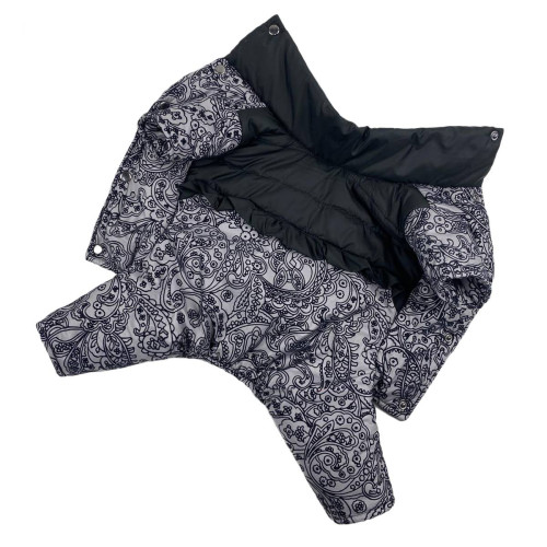 Зимний комбинезон для собак-девочек с рюшками и серыми узорами AD-17