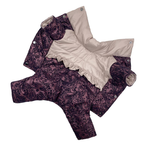 Бордовий зимовий комбінезон для собак дівчаток з рюшками і візерунками AD-23