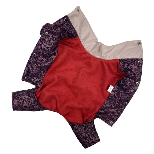 Бордовий зимовий комбінезон для собак дівчаток з рюшками і візерунками AD-23