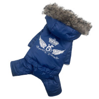 Зимний комбинезон для собак с капюшоном на меху синего цвета AM-13