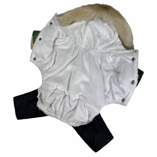 Зимовий комбінезон для собак на хутрі з капюшоном кольору Мілітарі AM-2