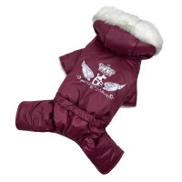 Зимний комбинезон для собак с капюшоном на меху цвета марсала AM-22