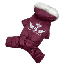 Зимний комбинезон для собак с капюшоном на меху цвета марсала AM-22