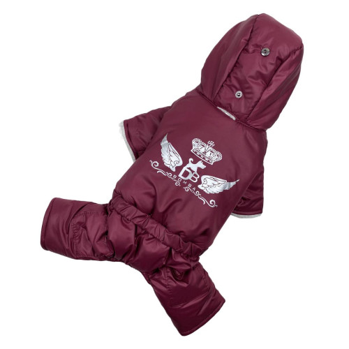 Зимний комбинезон для собак с капюшоном на меху цвета марсала AM-22