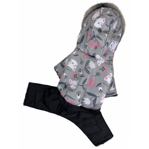 Зимовий комбінезон для собак на хутрі з капюшоном котики AM-24