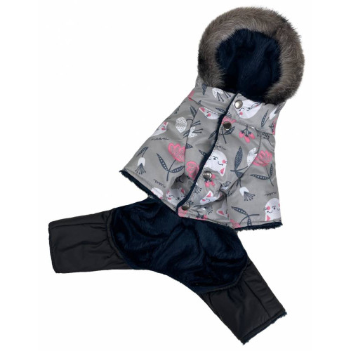 Зимовий комбінезон для собак на хутрі з капюшоном котики AM-24