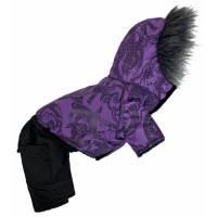 Зимний комбинезон собак на меху с капюшоном сиреневые узоры AM-27