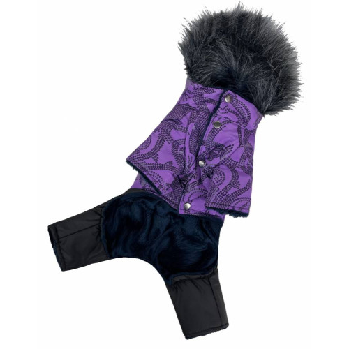 Зимовий комбінезон для собак на хутрі з капюшоном візерунки бузок AM-27