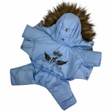 Голубой зимний комбинезон для собак на меху с капюшоном AM-28