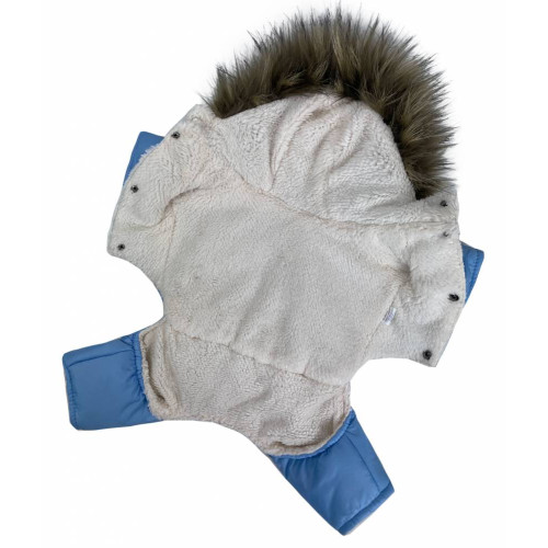 Блакитний зимовий комбінезон для собак на хутрі з капюшоном AM-28