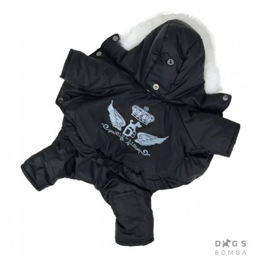 Черный зимний комбинезон для собак на меху с капюшоном AM-5