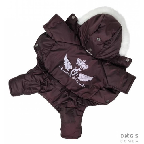 Коричневый зимний теплый комбинезон для собак на меху с капюшоном AM-6