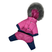 Зимний комбинезон для собак со съемными штанами малинового цвета CO-28