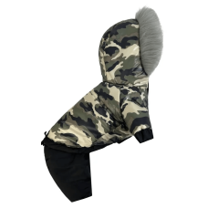 Зимний комбинезон для собак со съемными штанами зеленый камуфляж CO-33