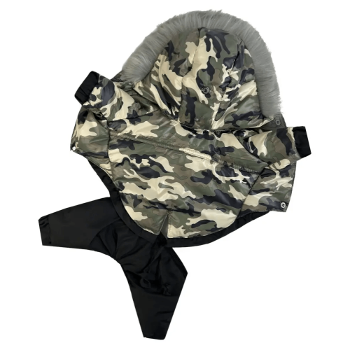 Зимний комбинезон для собак со съемными штанами зеленый камуфляж CO-33