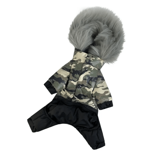 Зимний комбинезон для собак со съемными штанами зеленый камуфляж CO-33