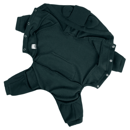 Утеплений костюм для собак смарагдового кольору D-141 з капюшоном та вушками