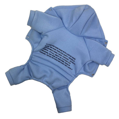 Тёплый костюм для небольших собак голубого цвета D-148 с капюшоном