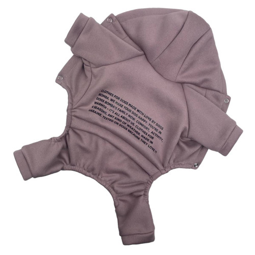 Тёплый костюм для небольших собак цвета пудры D-150 с капюшоном