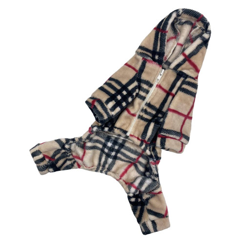 Утеплений картатий махровий костюм для собак D-152