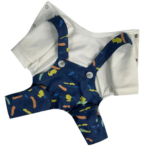 Костюм для собак джинсовый летний с лямками «Краски» D-212