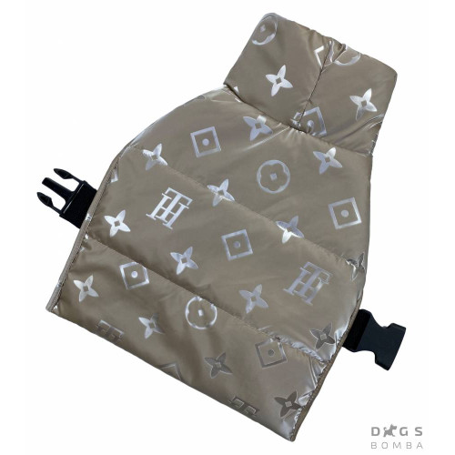 Дутий водовідштовхувальний жилет для собак бежевого кольору G-47