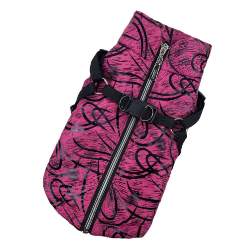 Жилет для собак з шлеей візерунки малиновий GS-22